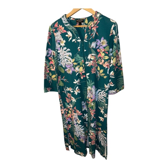 Miss Elaine Relax Tropical Full Zip Lounge Robe Gown M Petite Caftan - Picture 1 of 3